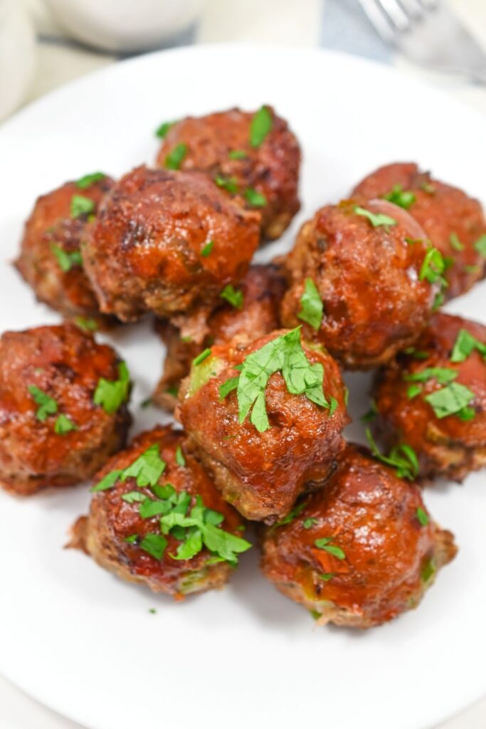 Turkey Meatloaf Meatballs on a white plate.