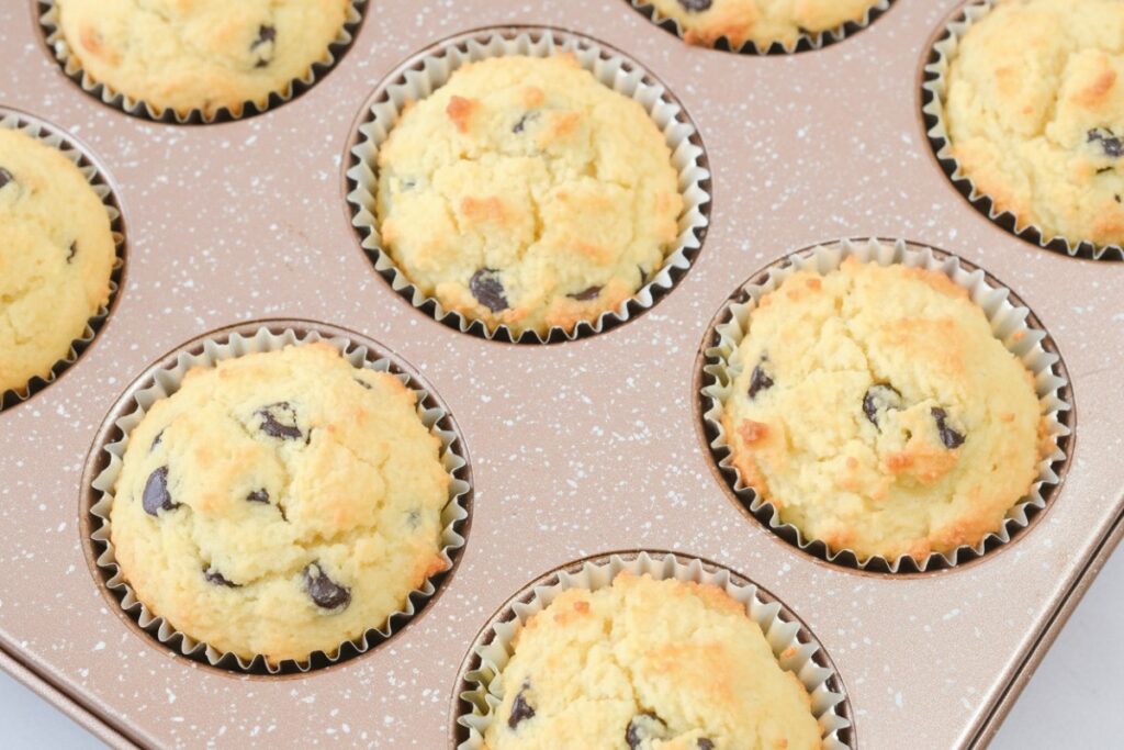 Diabetic Friendly Chocolate Chip Muffins in a tin.