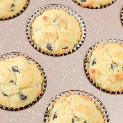 Diabetic Friendly Chocolate Chip Muffins in a tin.