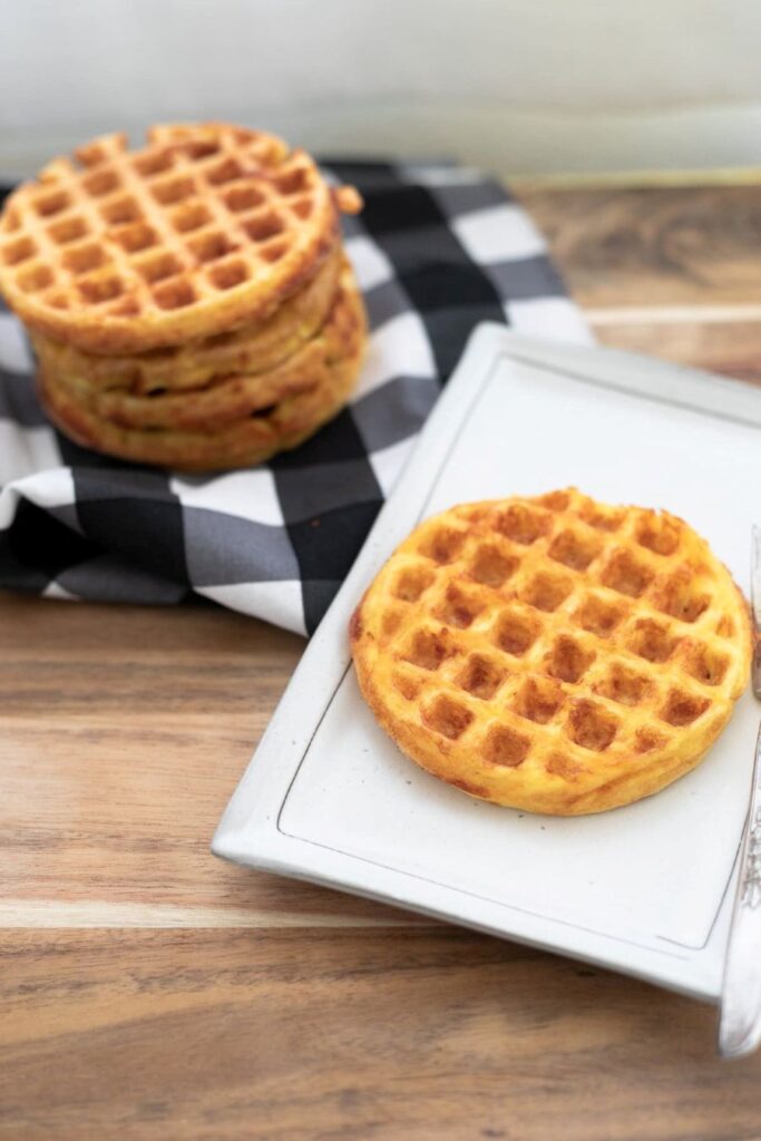 Keto Chaffles on a plate and napkin.