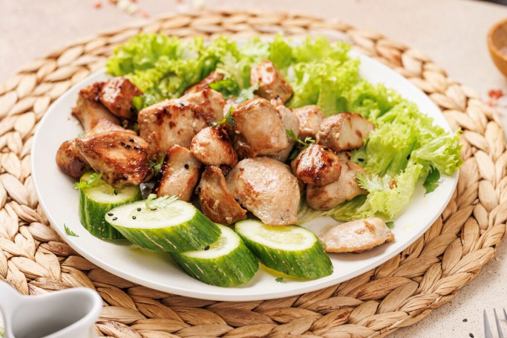 Lemongrass Chicken on a plate with veggies.