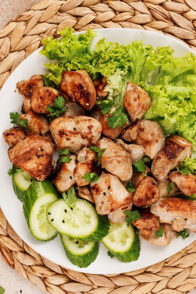 Lemongrass Chicken on a plate with veggies.