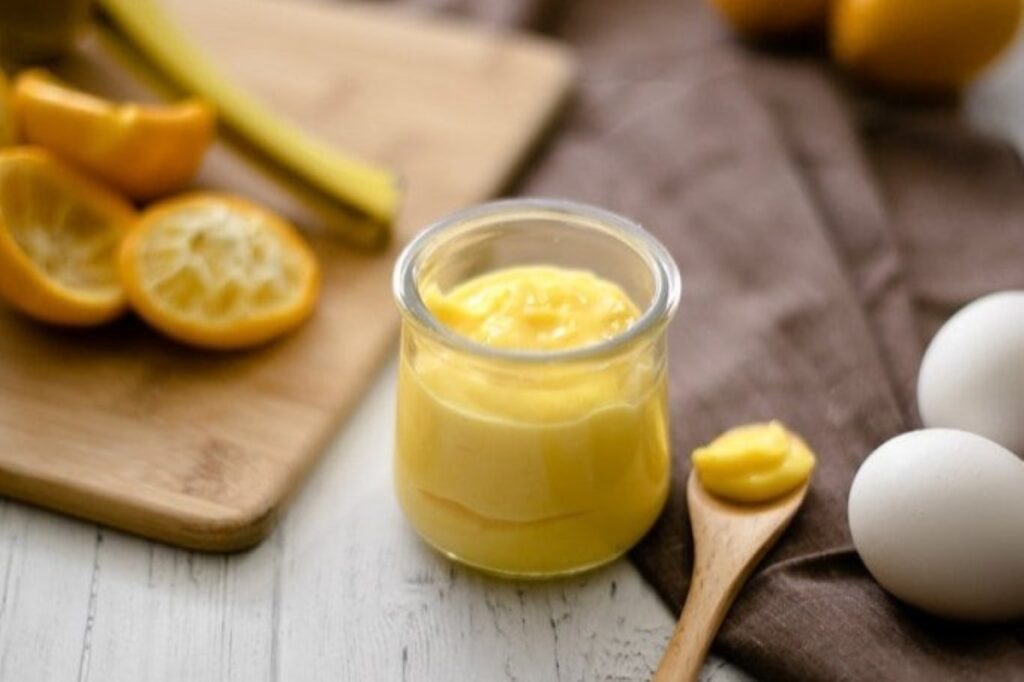 Lemon Curd in a mason jar.