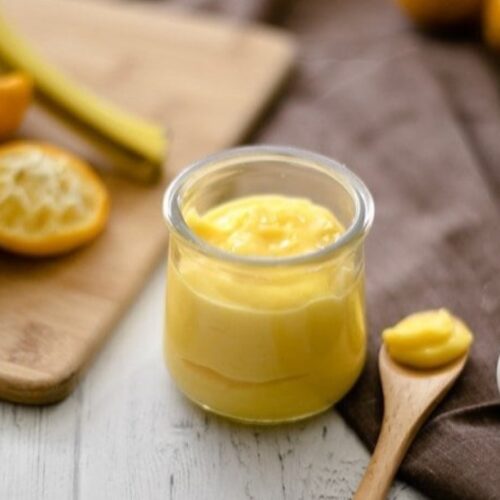Lemon Curd in a mason jar.