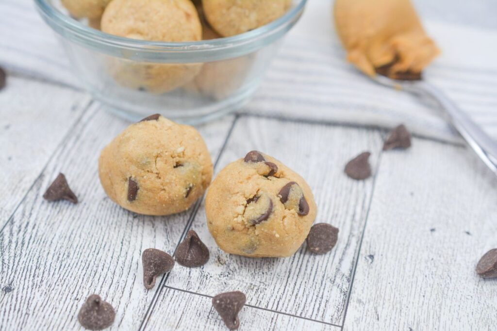 Cookie Dough Energy Balls in a serving board.